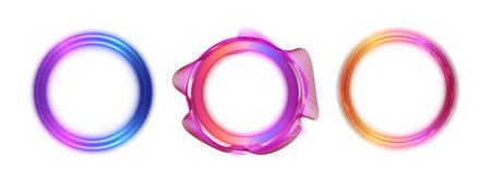 A set of multi-colored neon circles with jagged edges and a double frame.のイラスト素材