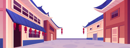 Vector illustration depicting Chinese cityscape street landscape.のイラスト素材