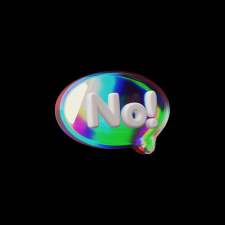 3D glossy glass speech bubble with No vector icon, volume holographic dialogue cloud stop, forbidden, disagree symbolのイラスト素材