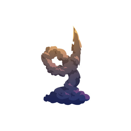 Cartoon rocket smoke flame swirl trail, vector plume spaceship or missile launching gas or vapor trace, exhaust steamのイラスト素材