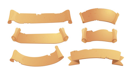 Vector illustration of a set with the image of open twisted scrolls on an isolated background.のイラスト素材