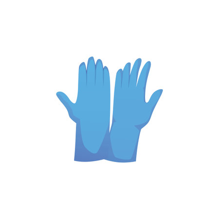 Pair of medical gloves flat vector icon, blue disposable nitrile gloves, personal protective equipment, hygiene conceptのイラスト素材