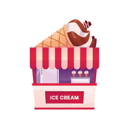 Ice cream parlor kiosk vector illustration isolated on background.のイラスト素材