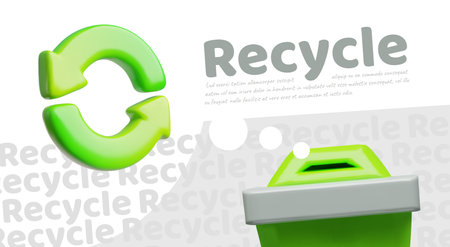 Recycle, reuse green sign with garbage sorting container 3D design, vector Ecology and environment conservation conceptのイラスト素材