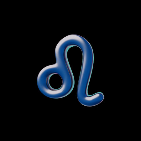 Leo zodiac sign glossy metallic 3D effect, shiny metal alloy horoscope symbol, astrological vector volume blue glareのイラスト素材