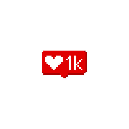 Heart and 1K symbols in speech bubble pixel art vector Y2K icon, social media notification love...