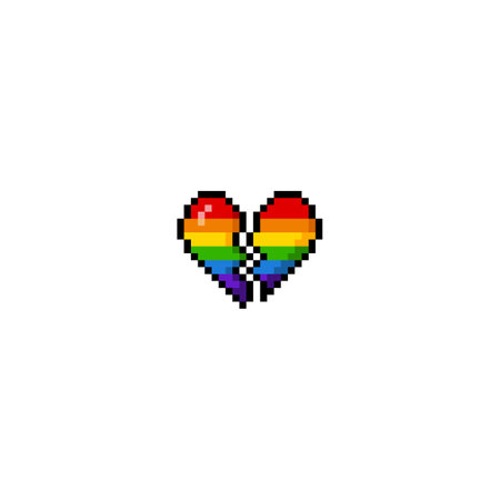 Vector illustration of broken pixel heart in rainbow colors.のイラスト素材