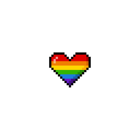 Illustration of a pixel heart with rainbow design in vector format.のイラスト素材