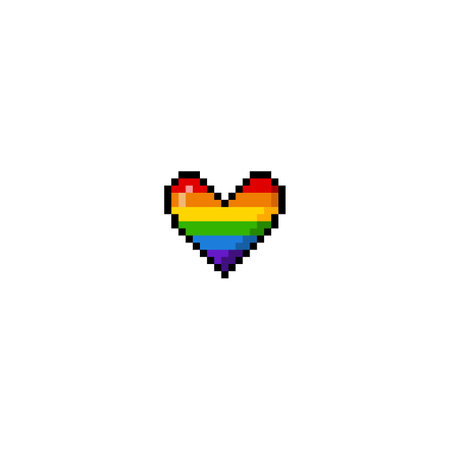 Vector pixel heart in rainbow colors, 8-bit. Symbol of LGBT, love and equality.のイラスト素材
