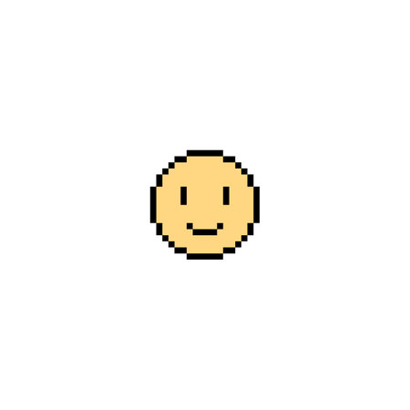 Smiley emoticon black outline Y2K icon in pixel art, vector graphic friendly expression smiling face, like 8 bit symbolのイラスト素材
