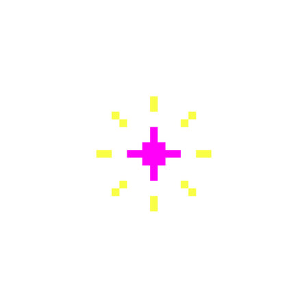 Yellow pink sparkle star pixel art, shiny game pixeled retro 8 bit flash effect, Y2K bright flare, glitter vector iconのイラスト素材