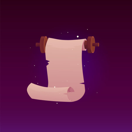 Vector illustration of an empty old scroll with magical glowing particles around it.のイラスト素材