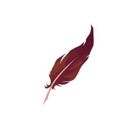 Feather vector flat icon, cartoon single brown bird plume, Wicca or fairytale symbol, esoteric and occult game itemのイラスト素材