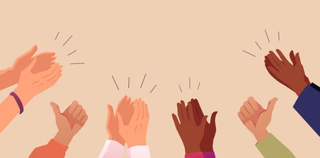 Vector illustration of group of hands of different nationalities clapping in appreciation.のイラスト素材