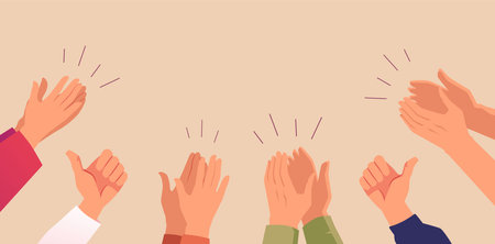 Human hands clapping ovation, people crowd applauding, encouragement and congratulating, showing appreciation, thumbs upのイラスト素材