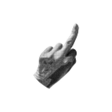 Halftone grainy fuck off hand gesture retro noise photocopy effect, vector grunge middle finger hand sign, obscene palmのイラスト素材