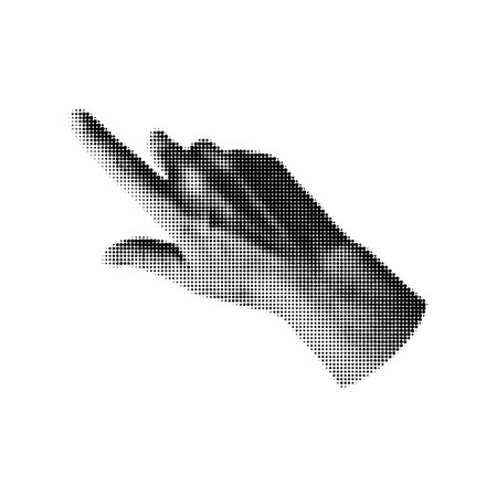 Halftone grainy pointing hand retro noise photocopy effect, vector diagonally arm forefinger gesture pixelated textureのイラスト素材