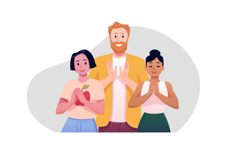 Applauding people, showing appreciation vector flat illustration, congratulation encouragement clapping hands gestureのイラスト素材