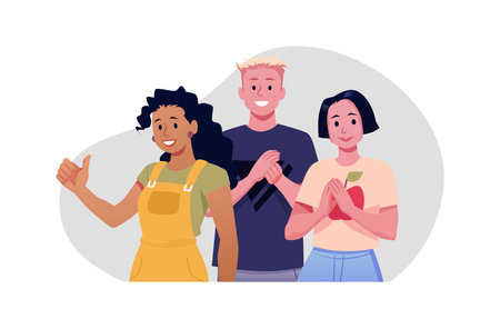 Applauding teenagers, showing appreciation and thumbs up, vector congratulation and encouragement clapping hands gestureのイラスト素材