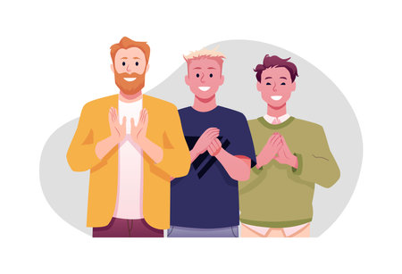 Vector illustration of men, different ages and races clapping their hands.のイラスト素材