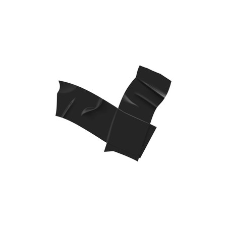 Black sticky scotch tape stripes crosses corner, adhesive wrinkled pieces cross form stickers, vector glued duct tapeのイラスト素材