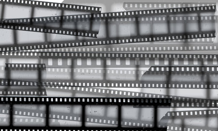 Old photo or film strip vector background design, vintage black cinematic frame, abstract scratched video 35mm reel tapeのイラスト素材