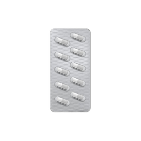 Pills blister pack 3D vector illustration, realistic metallic package for capsules medicament, medicine drugs mock upのイラスト素材