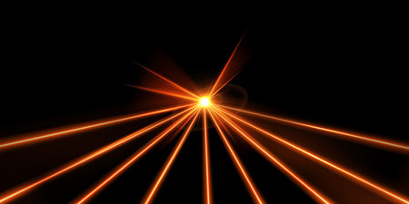 Orange laser beams on black, vector glowing light rays from explosion, burst energy effect, shiny flash with stripesのイラスト素材