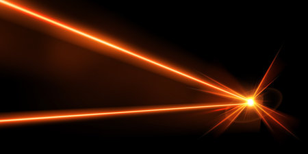 Vector illustration of bright orange color double laser beam with flash, glow and bokeh.のイラスト素材