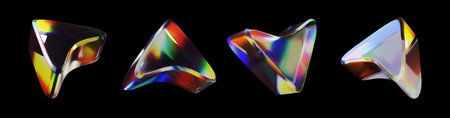 Vector 3D set of glass arrows, on different sides with holographic effect.