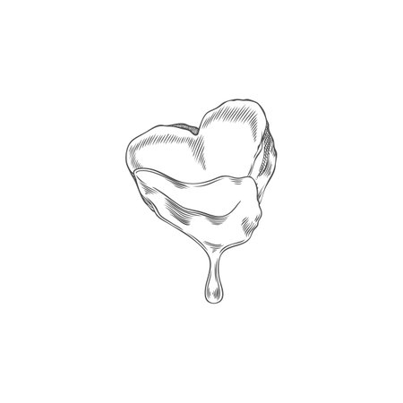 Monochrome sketch of marshmallow in heart shape in hot chocolate. Fondue.のイラスト素材