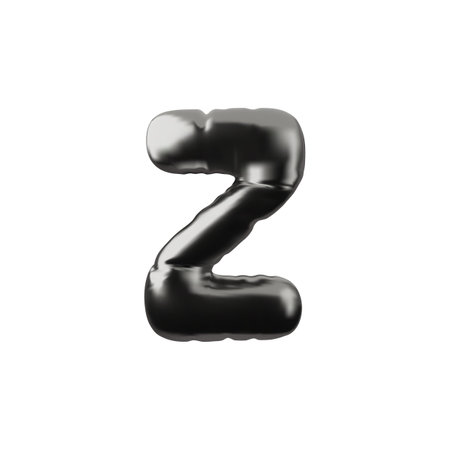 3D alphabet letter Z from black inflated balloon vector icon, volume metallic English uppercase consonant type symbolのイラスト素材