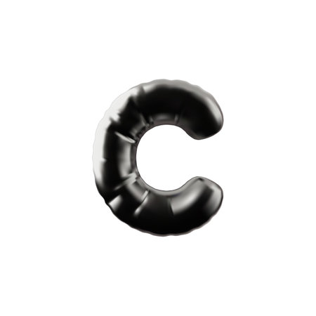 3D English alphabet uppercase letter C from black inflated balloon, vector volume metallic consonant Latin font symbolのイラスト素材