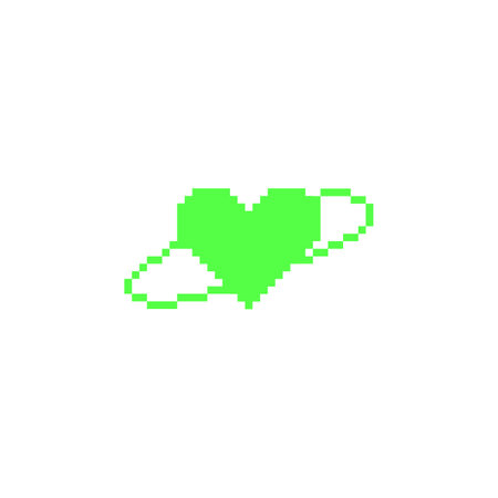 Y2K heart with ring vector icon pixel art, green heart shape in circle with squared contour, 8 bit love aesthetic symbolのイラスト素材