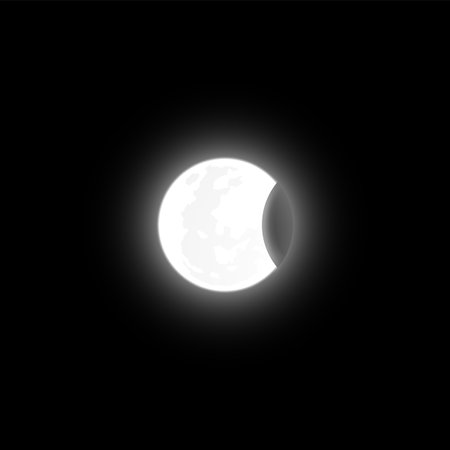 Solar or moon eclipse vector illustration, crescent on round aura, lunar halo, white glow space planet in dark universeのイラスト素材