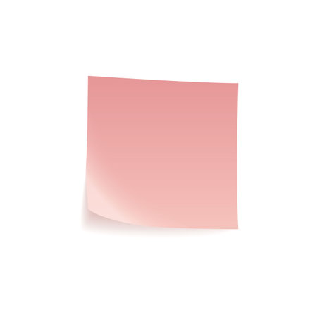 Pink paper sticker note vector icon, realistic stick note with curled corner, adhesive reminder square blank for messageのイラスト素材