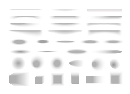 Various shadow effects vector set, realistic soft shadow divider strips, overlay gritty shade of round, square, objectsのイラスト素材
