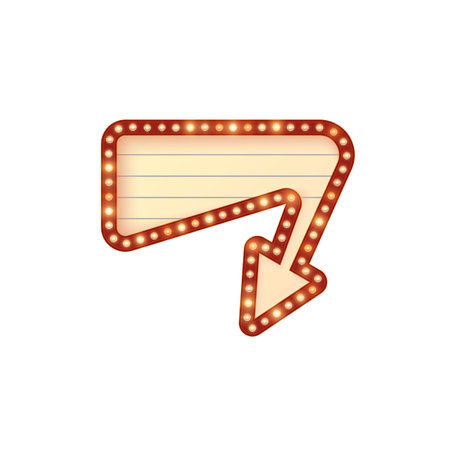 Vector illustration of Retro lightbox, arrow shape with circus light bulbs.のイラスト素材