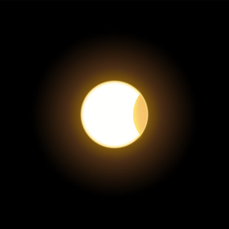 Solar or moon eclipse, shiny crescent on round aura, realistic golden glowing space planet in dark universe, astronomyのイラスト素材
