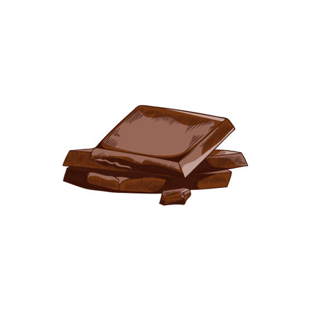 Bars of dark chocolate pieces hand drawn vector illustration, sweet dessert sketch, ingredient for fondue, cacao candyのイラスト素材