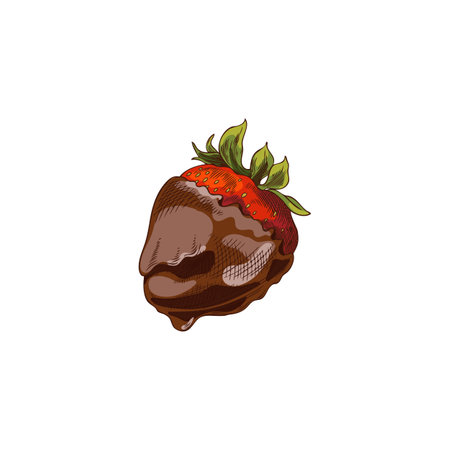 Chocolate covered strawberry fondue. Hand drawn vector watercolor illustration.のイラスト素材