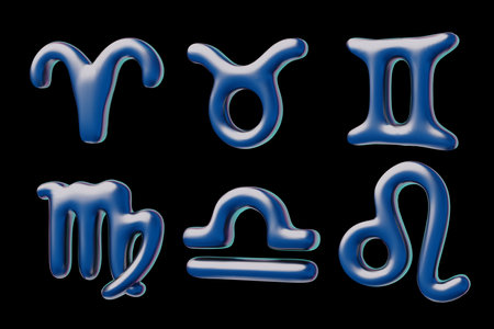 Vector 3D set of zodiac signs Aries, Libra, Gemini, Taurus, Leo, Capricorn.のイラスト素材
