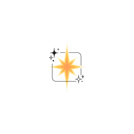 Sparkle star gradient blurred element with line art and sparkles, vector Y2K yellow soft flash effect, space decorationのイラスト素材