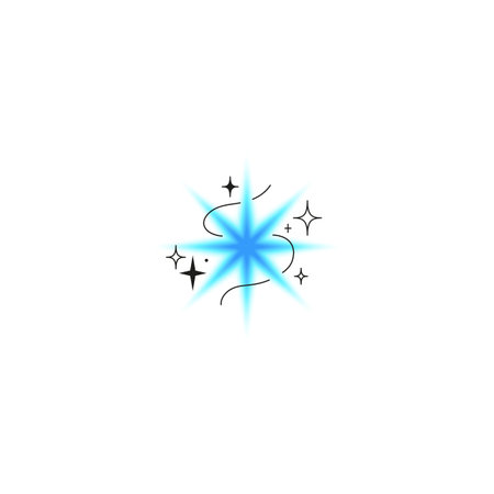 Sparkle star shape blue gradient blurred element with line art and sparkle, Y2K vector soft space symbol with black lineのイラスト素材