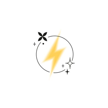 Y2K aesthetics. Vector illustration of gradient lightning, yellow with linear black elements.のイラスト素材