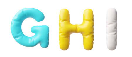 3D set of three volumetric letters: G, H and I.のイラスト素材