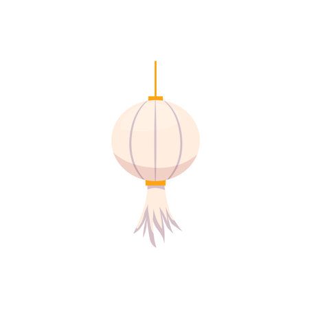 Japanese lantern. Vector of round white paper decoration with tassel.のイラスト素材