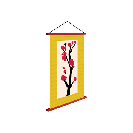 Traditional Japanese hanging scroll made of paper. Decorative element with sakura tree.のイラスト素材