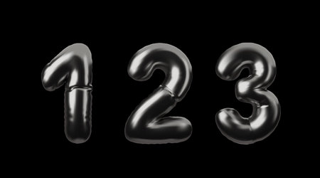 3d set of numbers 1,2,3 in the style of balloon with silver coating