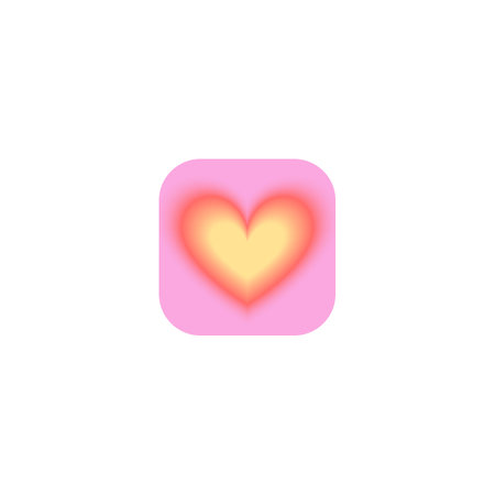 Heart shape red yellow gradient blurred element, soft heart with aura in square, love smooth symbol Y2K vector designのイラスト素材